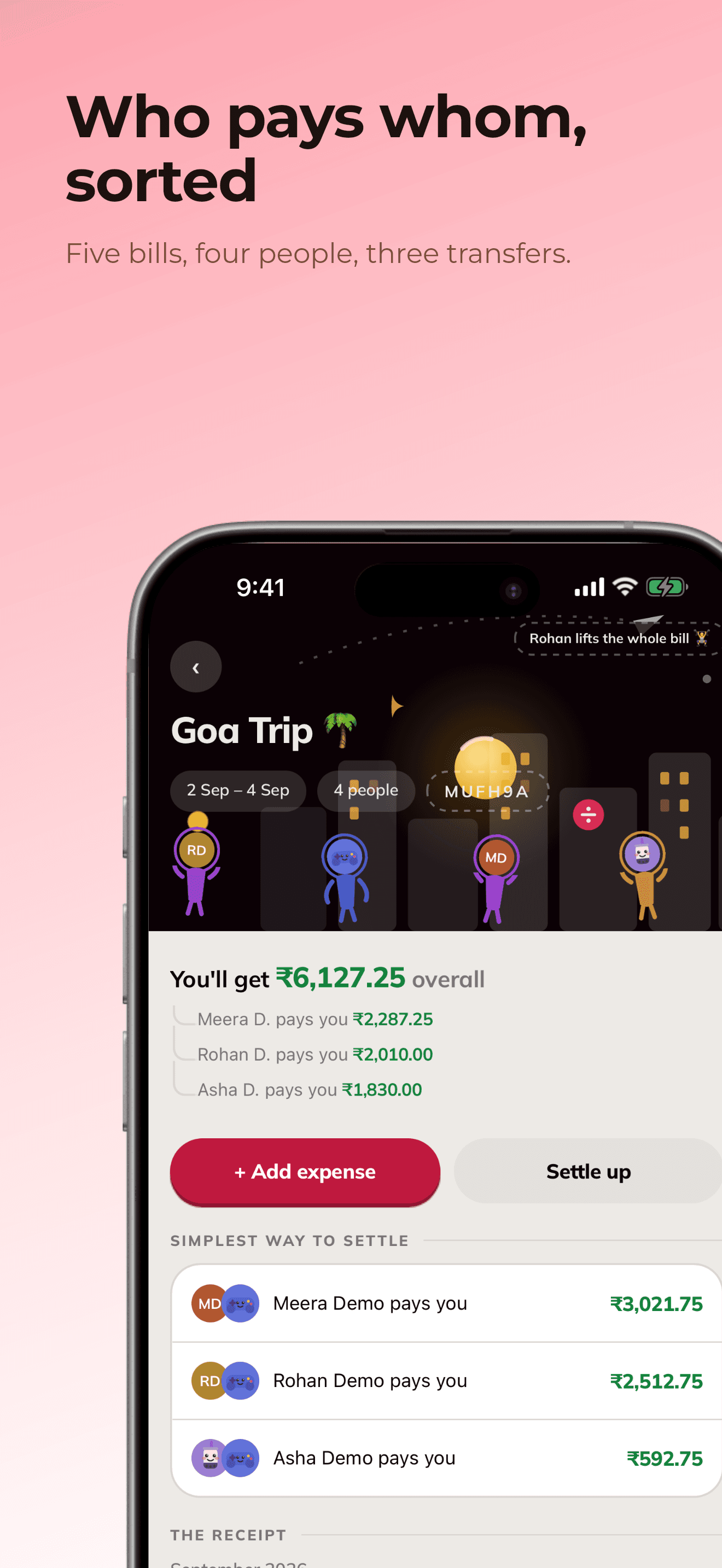 Who pays whom, sorted — Divzy group balances and settlements.